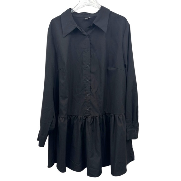 SHEIN Size 4X Black Button Front Long Sleeve Ruffle Hem Shirt Dress - Picture 2 of 6